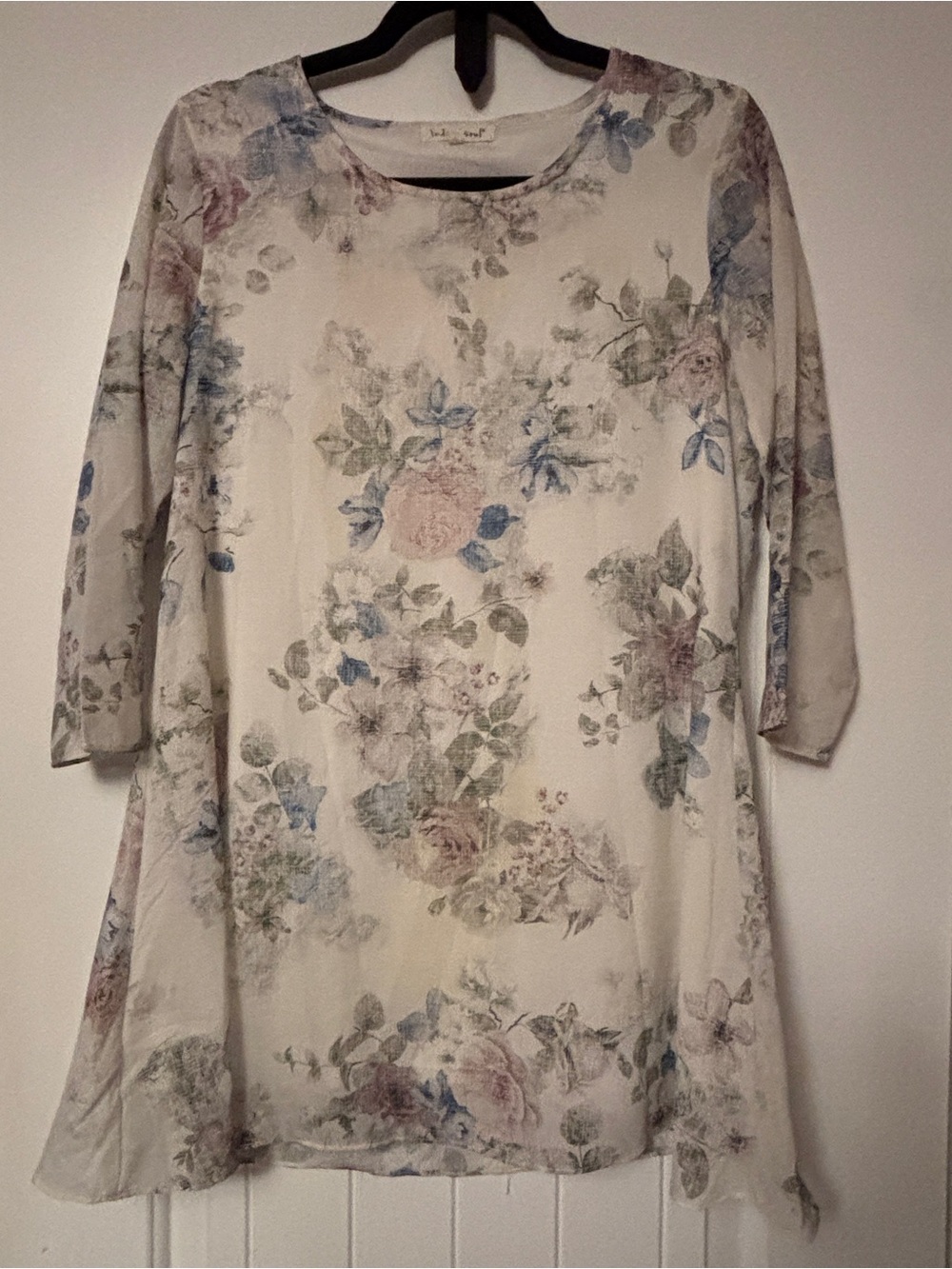 Y2K indigo soul Cream Floral Midi Dress with Blue and Pink Accents